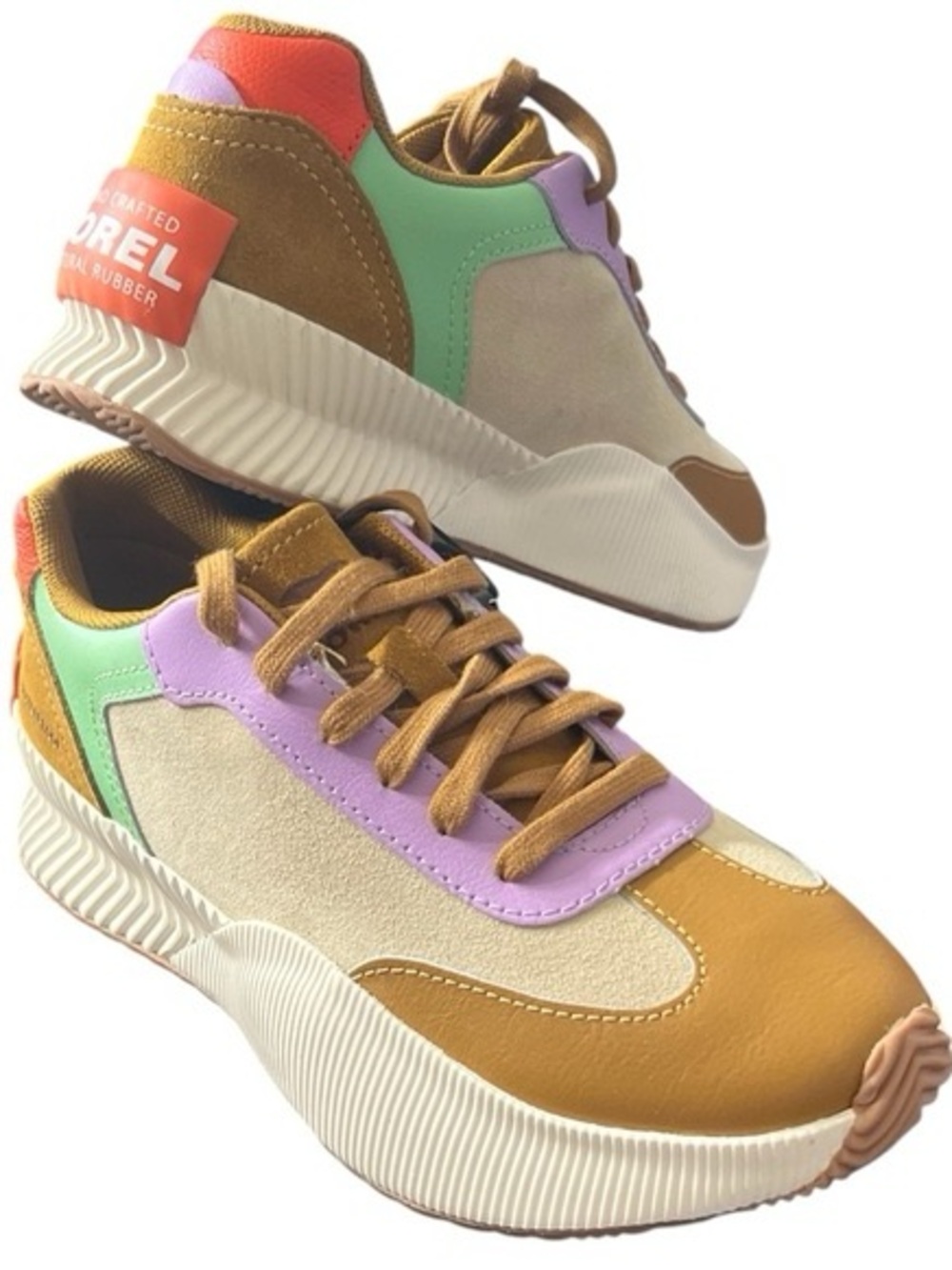 Sorel Multicolor Leather & Suede Sneakers — Tan, Lavender, Mint, Orange size 9